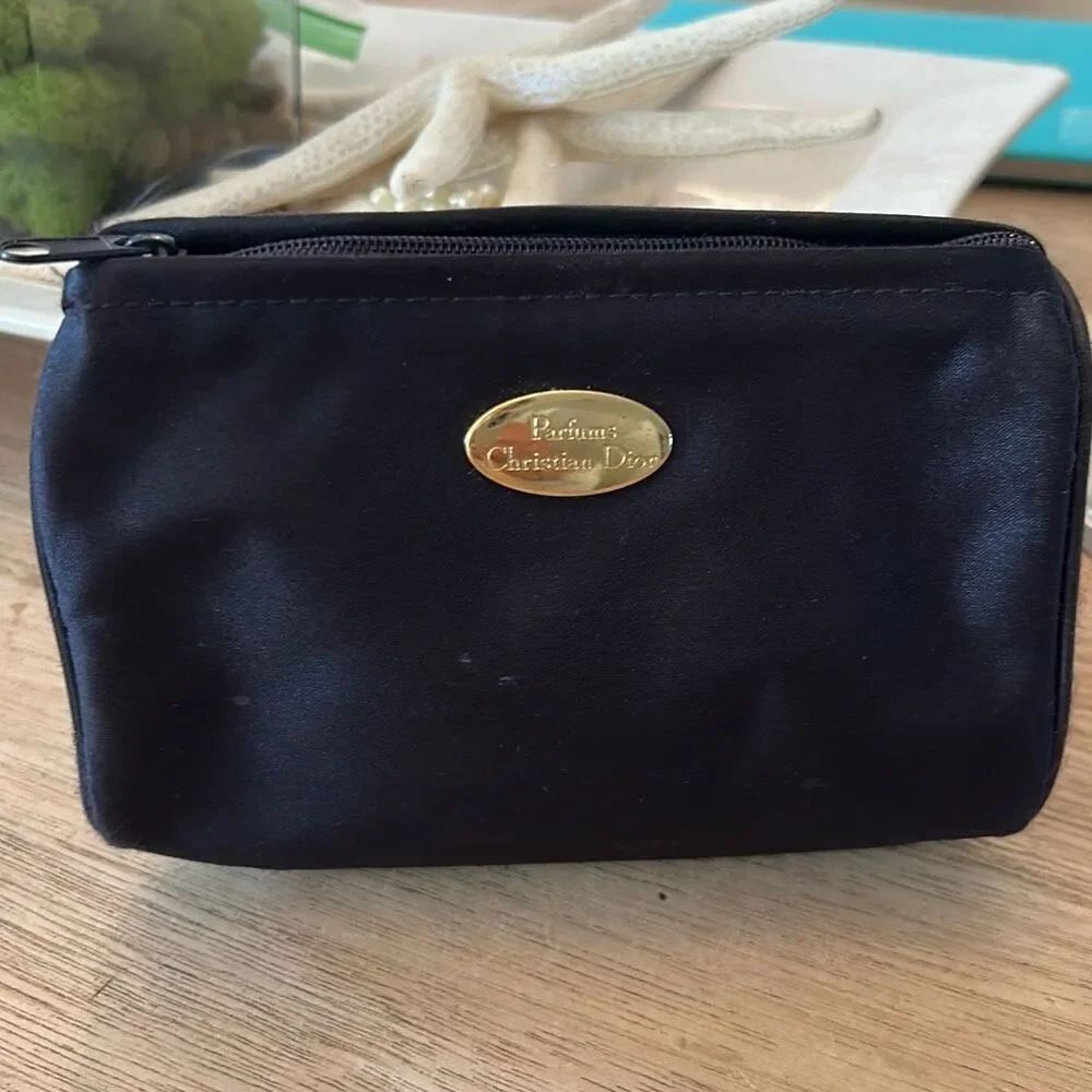 Christian Dior parfumes navy satin small make up bag cosmetic pouch travel